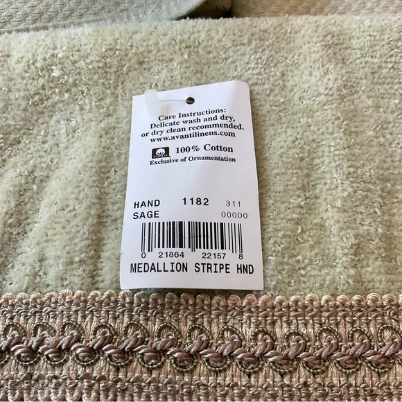 Avanti Braided Cuff Sage Medallion Stripe Towel Set, 7 towels NWT - Picture 3 of 16